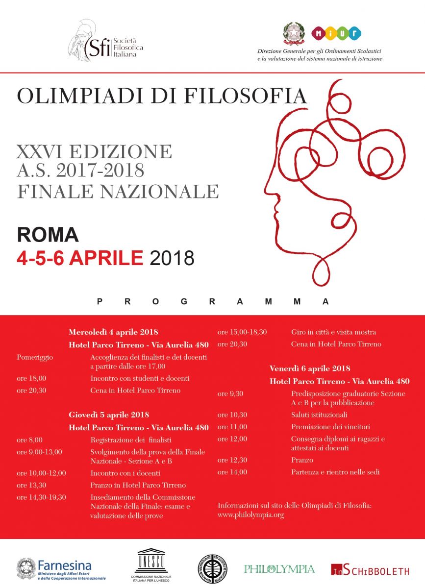 OLIMPIADI DI FILOSOFIA XXVI EDIZIONE - A.S. 2017-2018 - FINALE NAZIONALE: PROGRAMMA