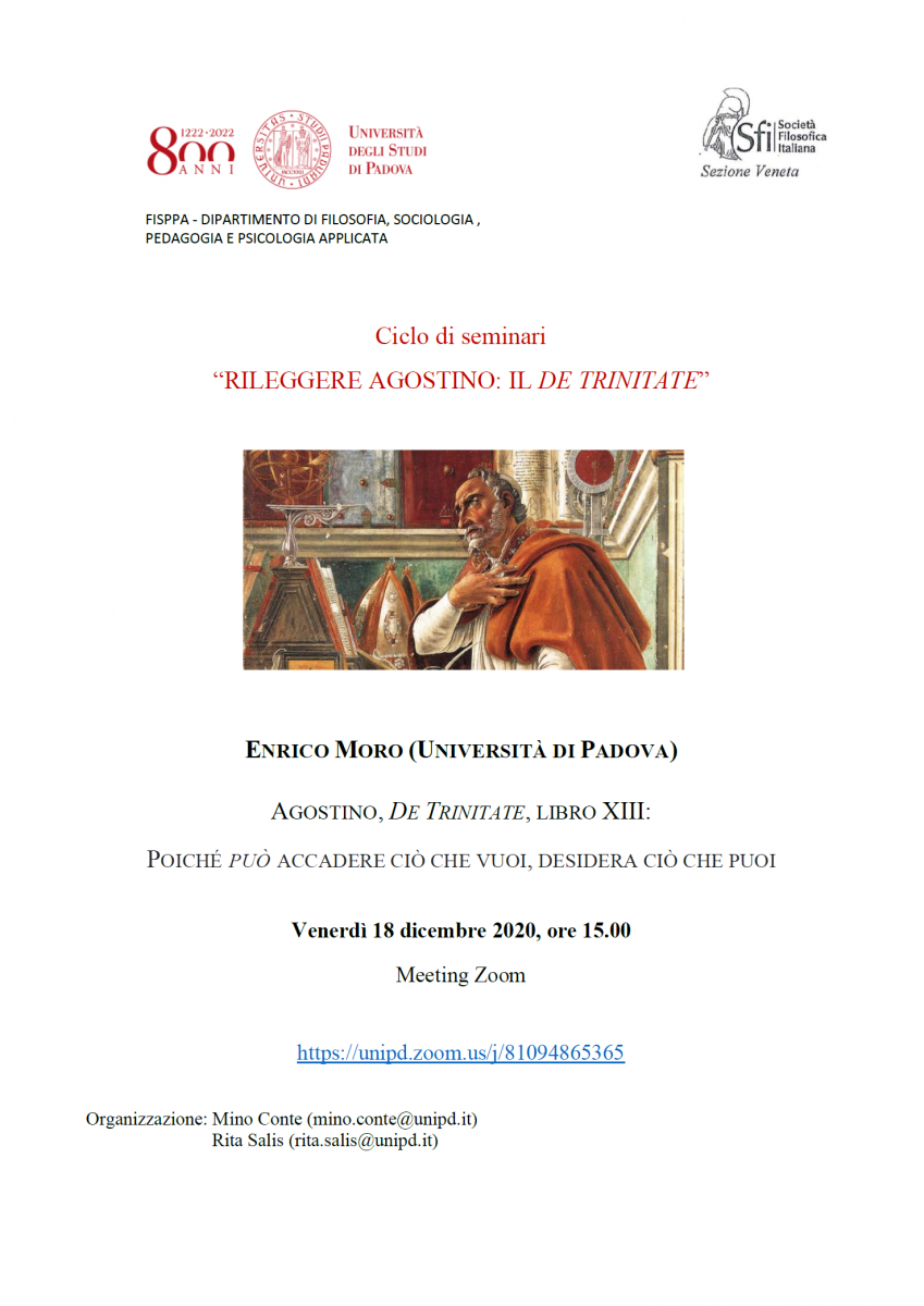 Sezione Veneta - Ciclo di seminari "RILEGGERE AGOSTINO: IL DE TRINITATE"