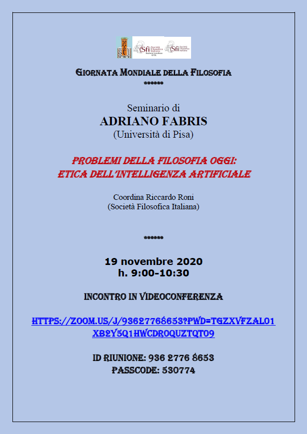 Seminario di ADRIANO FABRIS - Problemi della filosofia oggi: etica dell'intelligenza artificiale