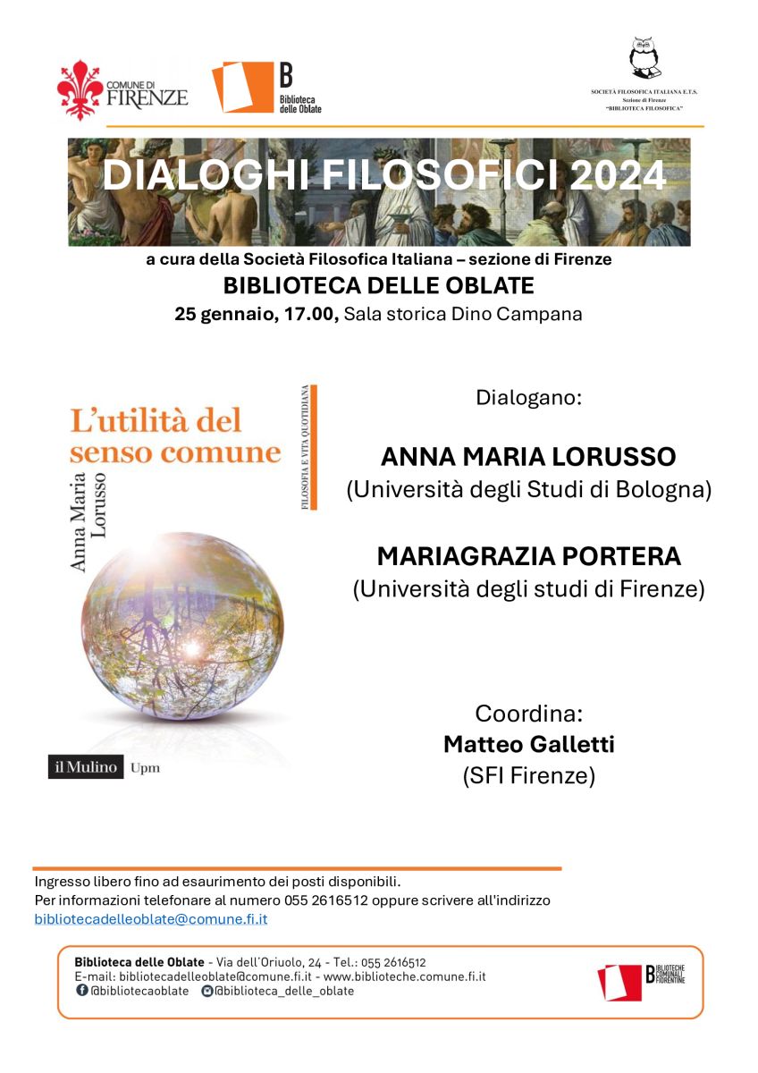 Biblioteca Filosofica, sezione di Firenze - Ciclo di incontri "Dialoghi filosofici 2024"