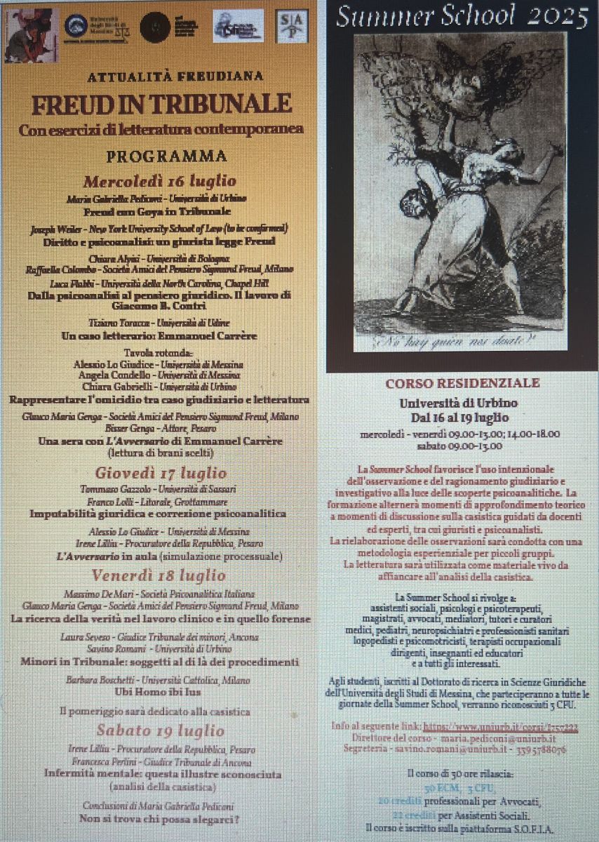 Summer School: "Freud in tribunale: con esercizi di letteratura contemporanea", Uniurb