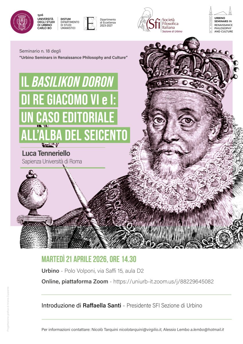 Seminario di Luca Tenneriello: "Il Basilikon Doron di re Giacomo VI e I: un caso editoriale all'alba del Seicento"