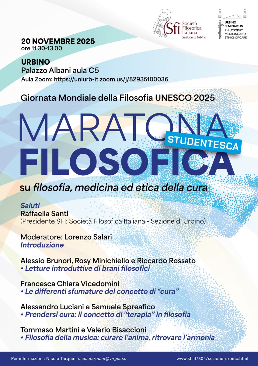 Maratona filosofica studentesca su "Filosofia, medicina ed etica della cura" per la Giornata Mondiale della filosofia 20 novembre 2025